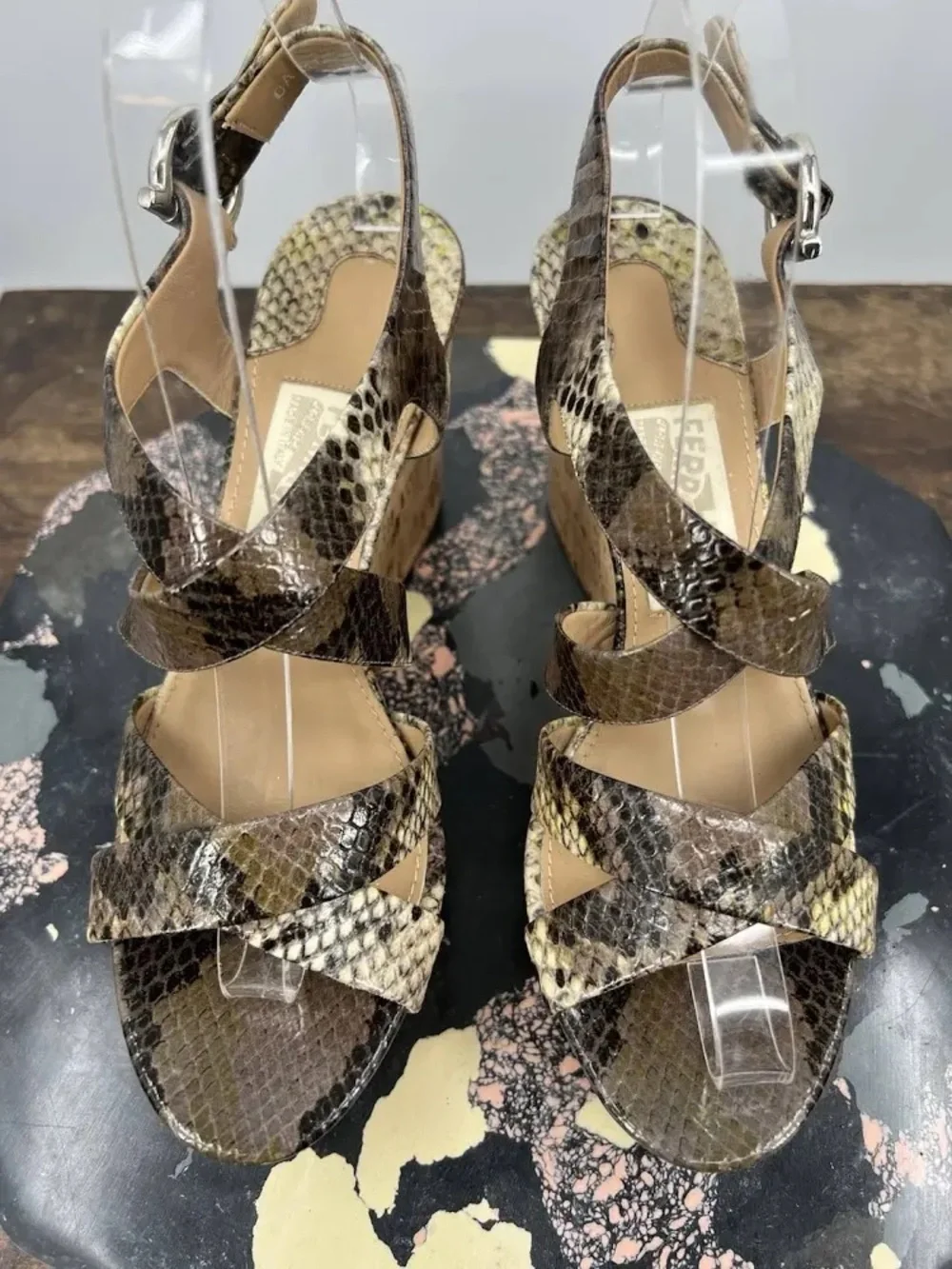 Salvatore Ferragamo Python Leather Cork Wedge Sandal Sz 6.5